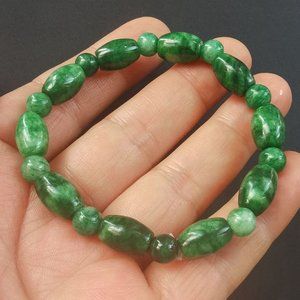 Natural Green Jade Stone Beads Bracelet Green Crystal Stretch Bracelet Handmade